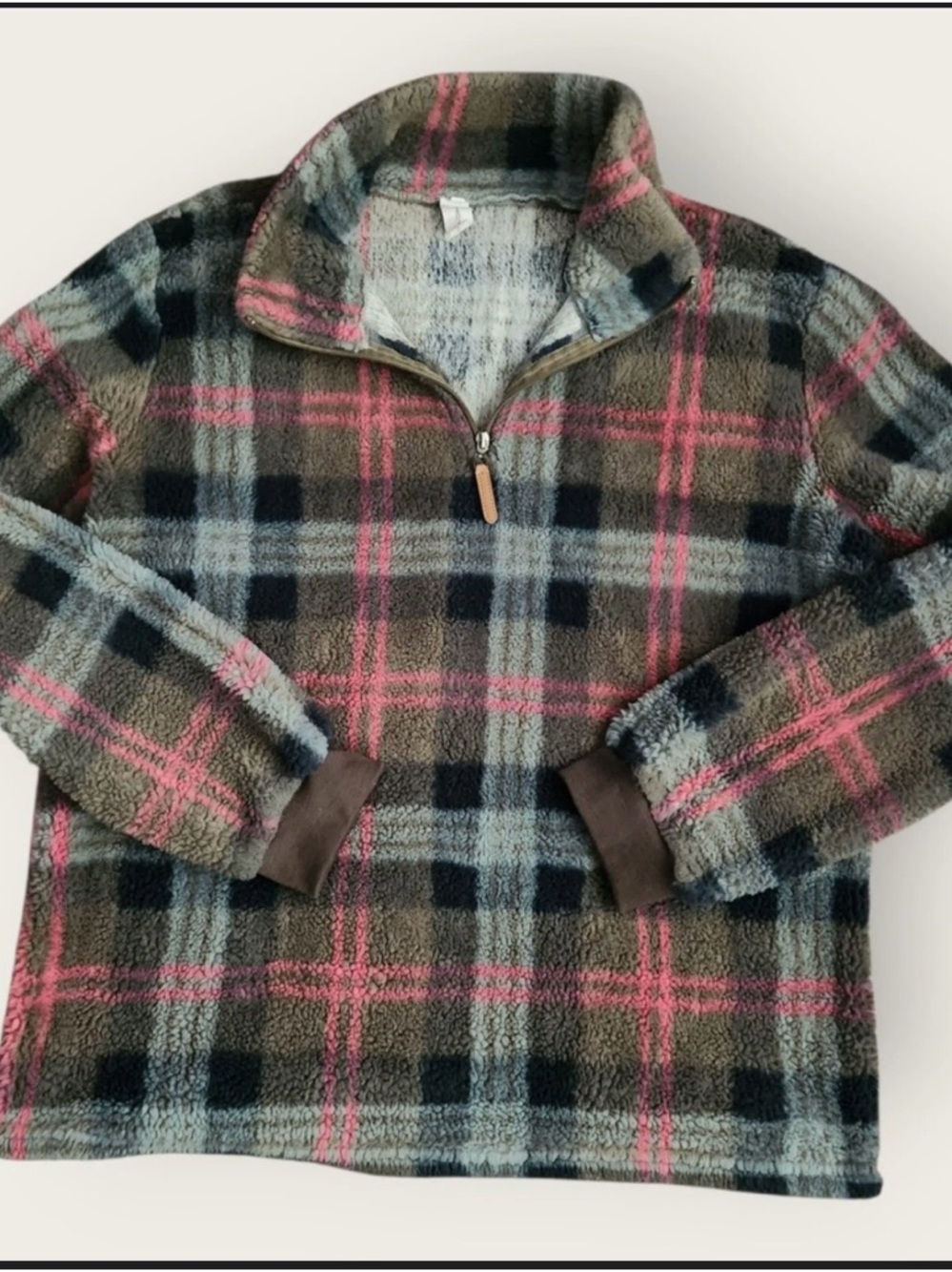 Women’s Plaid Quarter-Zip Fleece Pullover - Pink & Gray